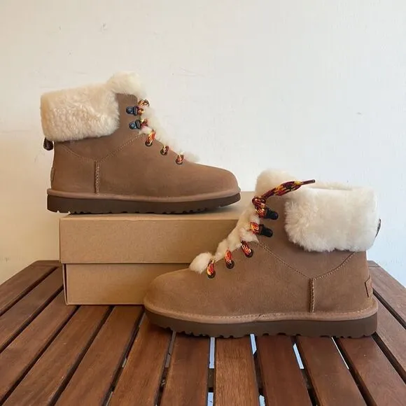 UGG Classic Mini Alpine Lace Boots Chestnut USA Women Size 7/UK 5/EU 38