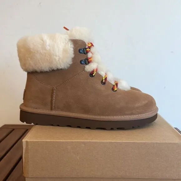 UGG Classic Mini Alpine Lace Boots Chestnut USA Women Size 7/UK 5/EU 38