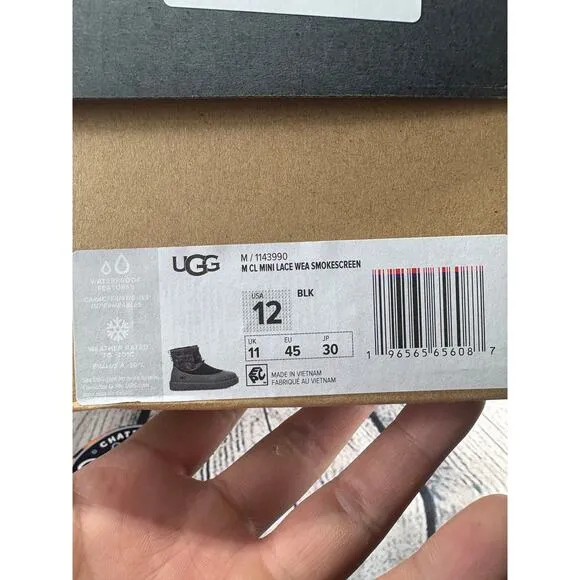 UGG Classic Mini Lace WEA Smokescreen Boots Guard Mens 12 Black Insulated NEW