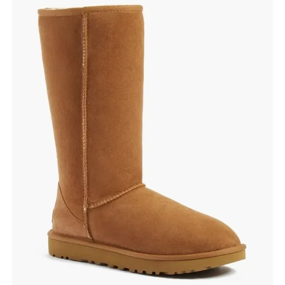 UGG Classic Tall Shearling Boots Chestnut Leather Suede Tall Girls Boots Size 4