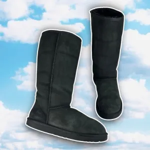 UGG Classic Tall Sheepskin Lined Boots Black Sz 10 Cozy Cold Weather Cabincore