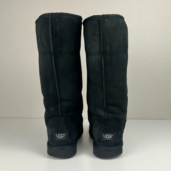 UGG Classic Tall Sheepskin Lined Boots Black Sz 10 Cozy Cold Weather Cabincore