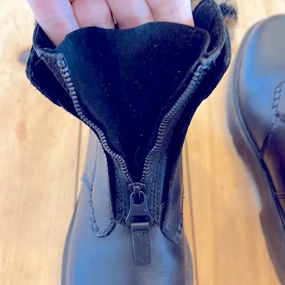 UGG Czeriesa Panther Black Waterproof Leather Combat Boots Wool Blend Collar