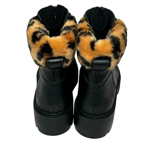 UGG Czeriesa Panther Print Cuff Waterproof Leather Ankle Boots Black Size 6 NEW
