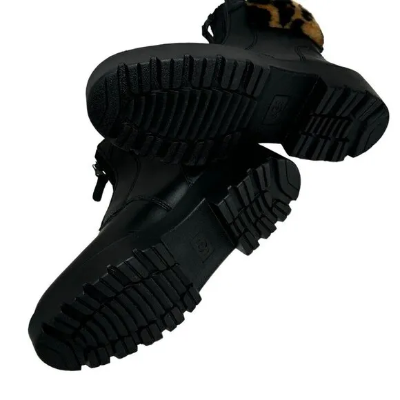 UGG Czeriesa Panther Print Cuff Waterproof Leather Ankle Boots Black Size 6 NEW
