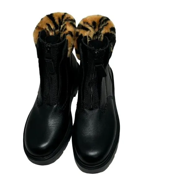 UGG Czeriesa Panther Print Cuff Waterproof Leather Ankle Boots Black Size 6 NEW
