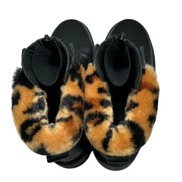 UGG Czeriesa Panther Print Cuff Waterproof Leather Ankle Boots Black Size 6 NEW