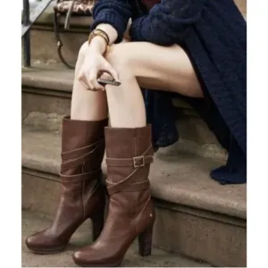 Ugg Heeled Boots Jardin Women Size US 10 Brown Chestnut Soft Pebbled Leather