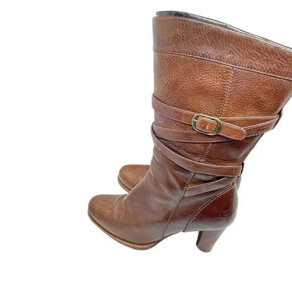 Ugg Heeled Boots Jardin Women Size US 10 Brown Chestnut Soft Pebbled Leather