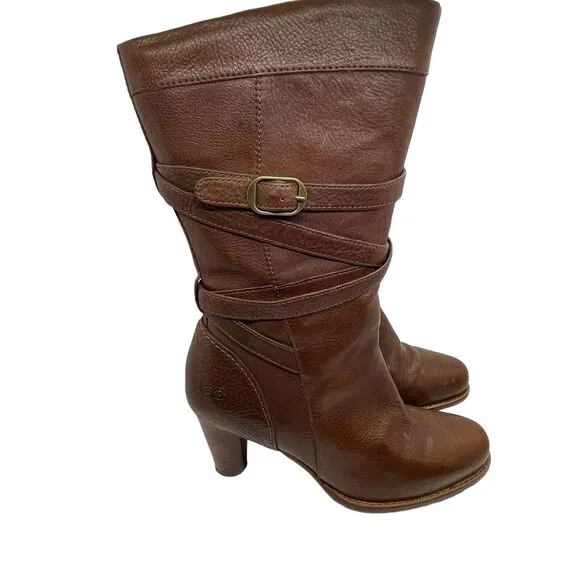 Ugg Heeled Boots Jardin Women Size US 10 Brown Chestnut Soft Pebbled Leather