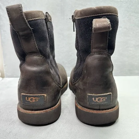 UGG Hendren TL Mens Size 12 Winter Boots Brown Leather and Suede Shearling Lined