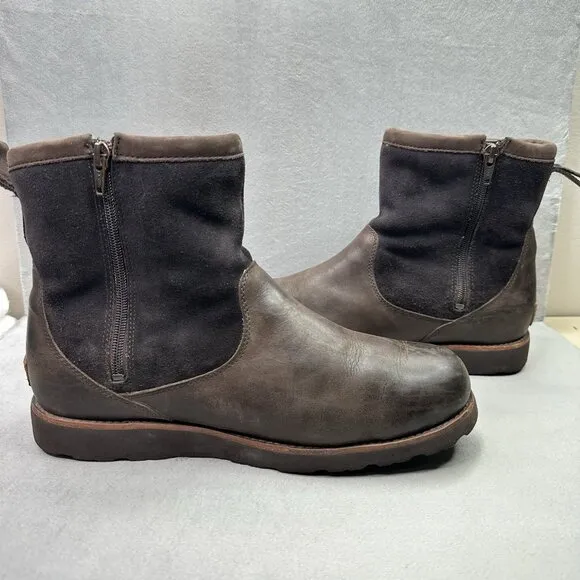 UGG Hendren TL Mens Size 12 Winter Boots Brown Leather and Suede Shearling Lined