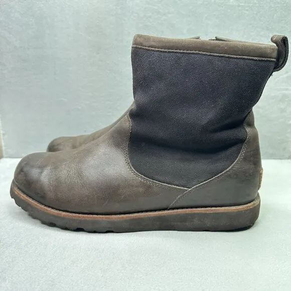 UGG Hendren TL Mens Size 12 Winter Boots Brown Leather and Suede Shearling Lined