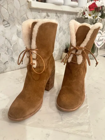 UGG Jerene Boot Womens Size US 9 Suede Shearling Mid Calf Heel