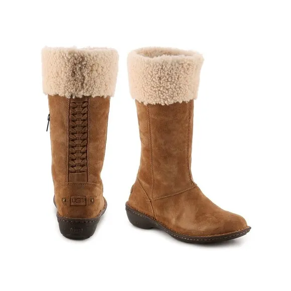UGG Karyn Black Suede Sheepskin Boots 1005449 Womens US 8 Shearling Fur Wool
