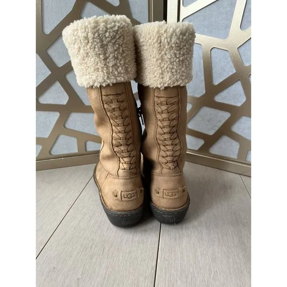 UGG Karyn Black Suede Sheepskin Boots 1005449 Womens US 8 Shearling Fur Wool