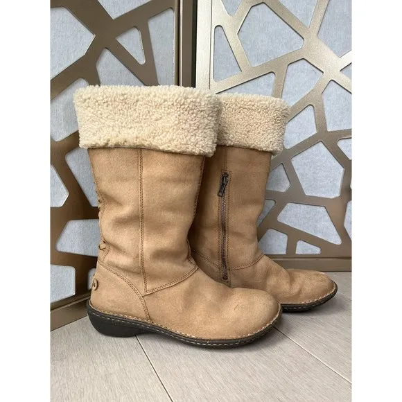 UGG Karyn Black Suede Sheepskin Boots 1005449 Womens US 8 Shearling Fur Wool