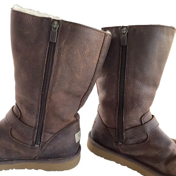 Ugg Kensington Brown Leather Moto Winter Boots Women’s Size 5 *Read