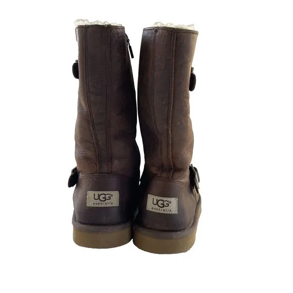 Ugg Kensington Brown Leather Moto Winter Boots Women’s Size 5 *Read
