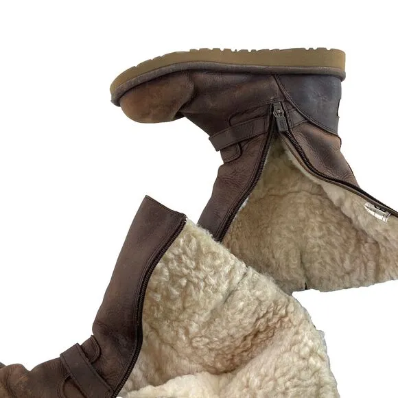 Ugg Kensington Brown Leather Moto Winter Boots Women’s Size 5 *Read