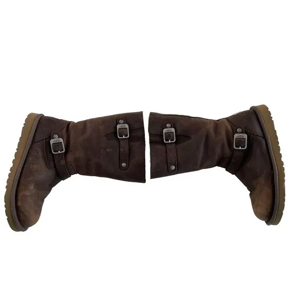 Ugg Kensington Brown Leather Moto Winter Boots Women’s Size 5 *Read