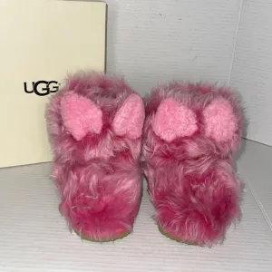 UGG Kids Pinkipuff Classic II Pink Azalea Fur Boots with Ears - Girls Size:7
