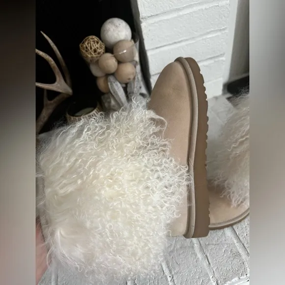 UGG LIDA MONGOLIAN FUR CUFF REAL SUEDE CLASSIC POPULAR BLOGGERS WOMEN BOOTS Sz 8
