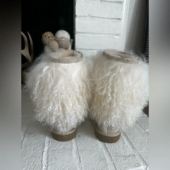 UGG LIDA MONGOLIAN FUR CUFF REAL SUEDE CLASSIC POPULAR BLOGGERS WOMEN BOOTS Sz 8