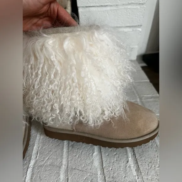 UGG LIDA MONGOLIAN FUR CUFF REAL SUEDE CLASSIC POPULAR BLOGGERS WOMEN BOOTS Sz 8