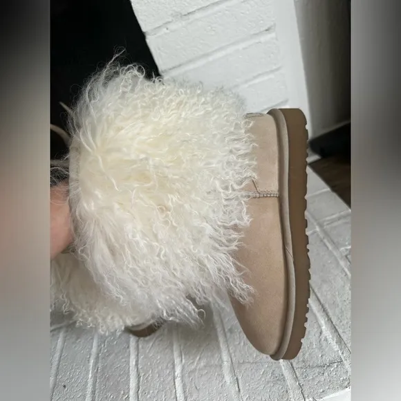 UGG LIDA MONGOLIAN FUR CUFF REAL SUEDE CLASSIC POPULAR BLOGGERS WOMEN BOOTS Sz 8
