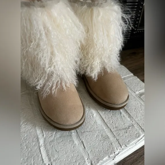 UGG LIDA MONGOLIAN FUR CUFF REAL SUEDE CLASSIC POPULAR BLOGGERS WOMEN BOOTS Sz 8