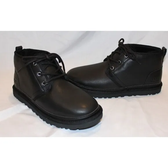 UGG Men's Neumel Boots Leather Shearling LIned Ankle Boots Black Sz 10 NIB