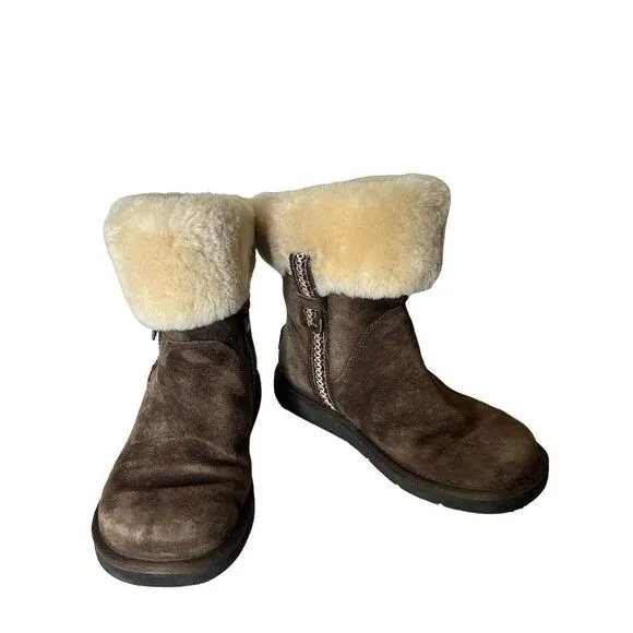 UGG METRO TAS FUR CUFF BOOTS ESPRESSO WOMENS 7 Amazing Condition!