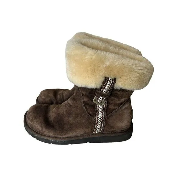 UGG METRO TAS FUR CUFF BOOTS ESPRESSO WOMENS 7 Amazing Condition!
