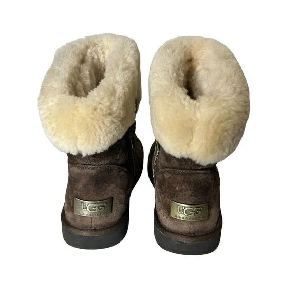 UGG METRO TAS FUR CUFF BOOTS ESPRESSO WOMENS 7 Amazing Condition!