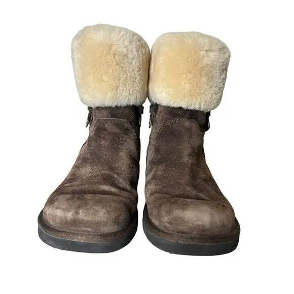 UGG METRO TAS FUR CUFF BOOTS ESPRESSO WOMENS 7 Amazing Condition!