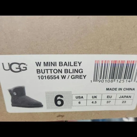 UGG MINI BAILEY BUTTON BLING GREY SWAROVSKI CRYSTAL BOOTS SIZE US 6