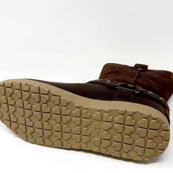 Ugg moto short chocolate brown kids girls winter suede fur boots 1013863 size 4Y