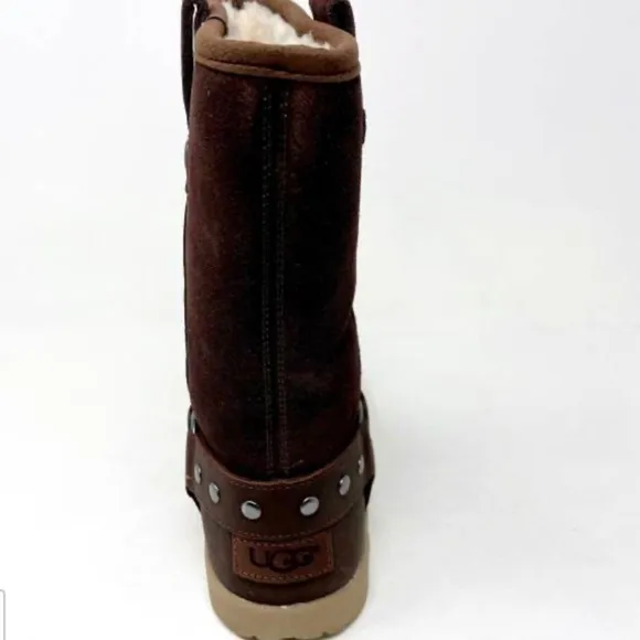Ugg moto short chocolate brown kids girls winter suede fur boots 1013863 size 4Y