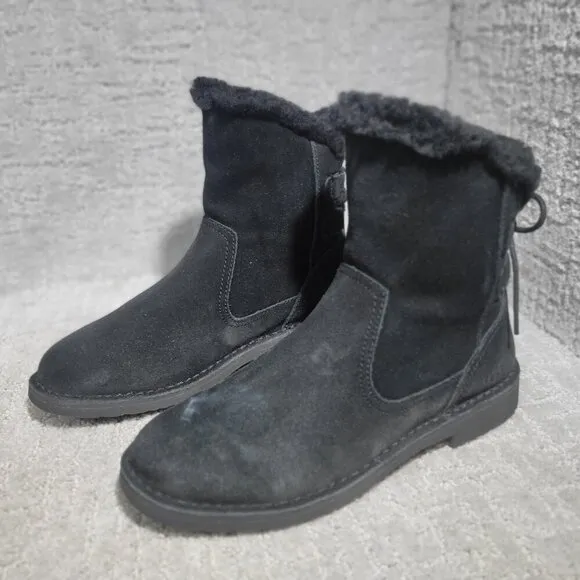 UGG Naiyah Women's Size 7 US Black Suede Bow Ankle Winter Bootie Boots 1138236