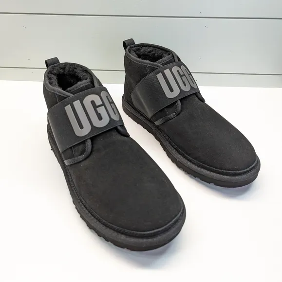 UGG Neumel II Graphic Spell Out Black Logo Ankle Chukka Suede Boots size Men 11