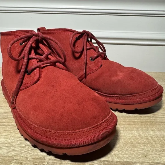 UGG Neumel Mens S 9 Red Suede Sheepskin Ankle Winter Boots 3236