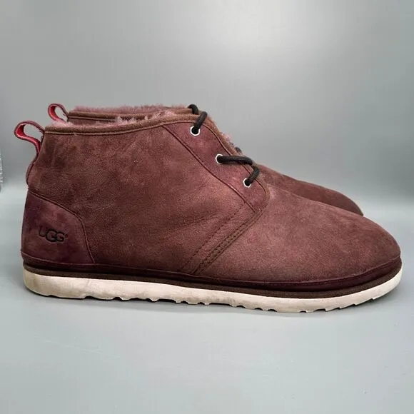 UGG Neumel Mens Size 18 Shoe Ankle Bootie Maroon Burgundy Fur Lined Lace Up Boot