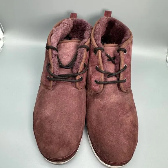UGG Neumel Mens Size 18 Shoe Ankle Bootie Maroon Burgundy Fur Lined Lace Up Boot