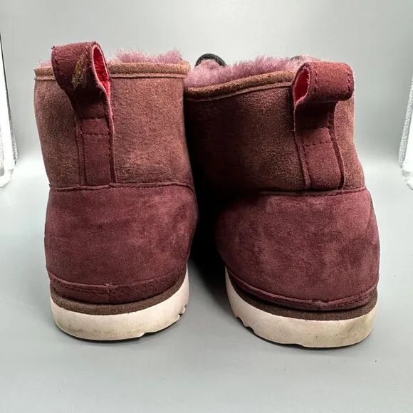 UGG Neumel Mens Size 18 Shoe Ankle Bootie Maroon Burgundy Fur Lined Lace Up Boot