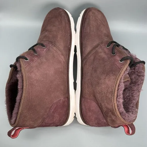 UGG Neumel Mens Size 18 Shoe Ankle Bootie Maroon Burgundy Fur Lined Lace Up Boot