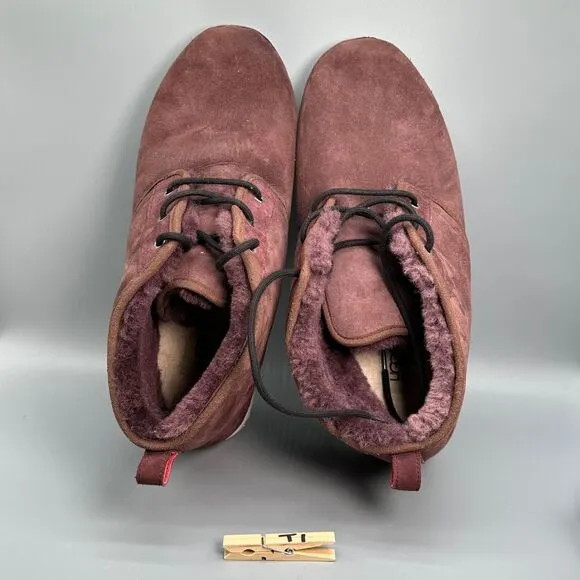 UGG Neumel Mens Size 18 Shoe Ankle Bootie Maroon Burgundy Fur Lined Lace Up Boot
