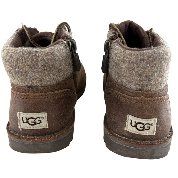 UGG Orin Brown Brushed Suede Wool Trim Ankle Boots Toddler 12