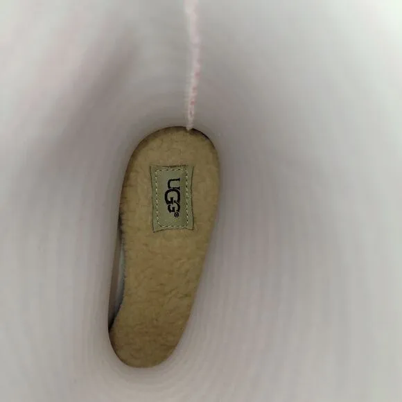 UGG Pink Striped Wellie Rain Boots, Kids Size 2, Fur Insole.
