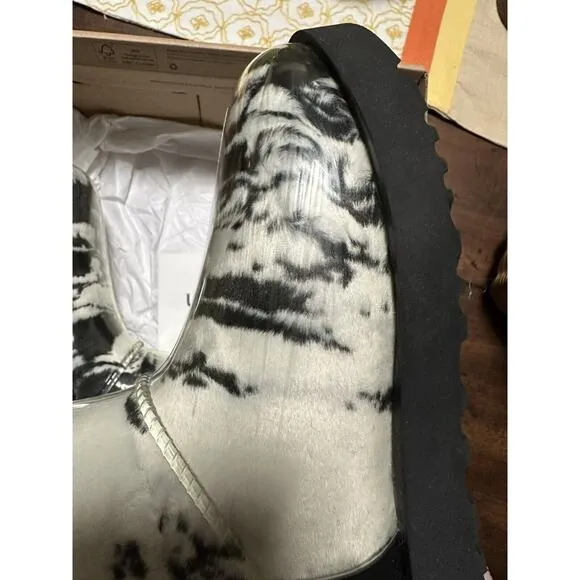 UGG PLUSH Ankle Faux Fur Mini Marble Clear Coated Booties Waterproof 7